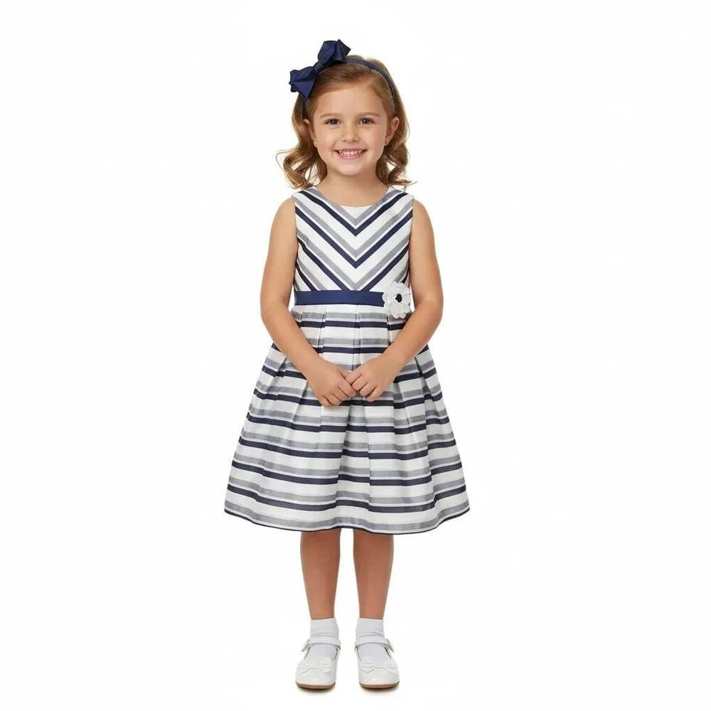 Jona Michelle Navy Blue/White Stripe A-Line Fit & Flare Dress Girls' Size 7